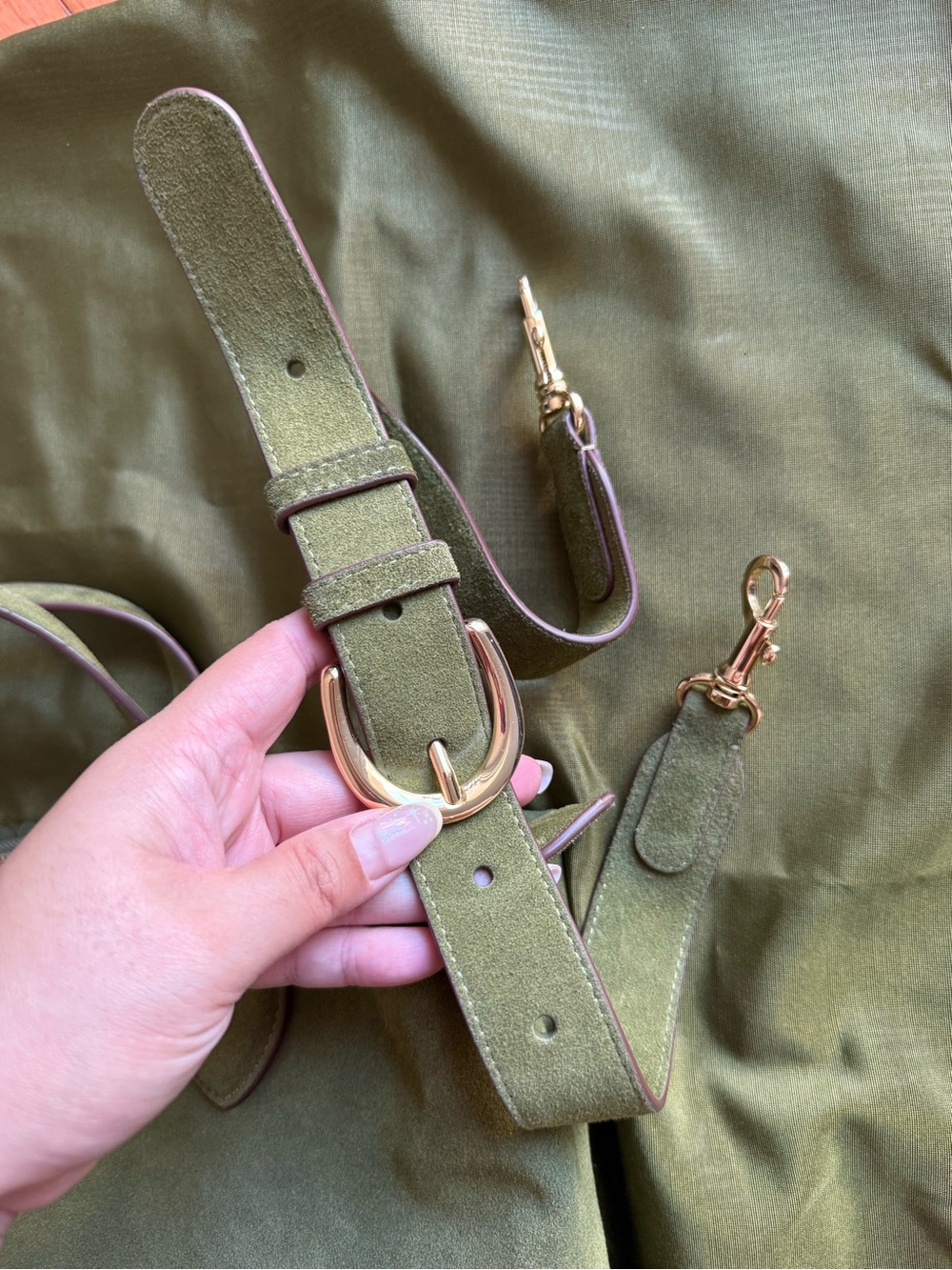 Stoney Clover Lane Suede Leather Pittsford Pouchette Shoulder Bag 29 - Olive - Picture 13 of 15